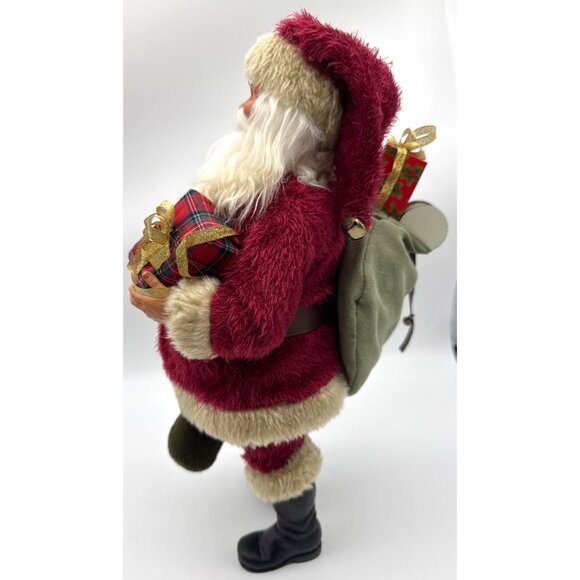 Vintage Santa Claus Furry outfit Stockings and Gifts smoking his Pipe 15" - Picture 6 of 9